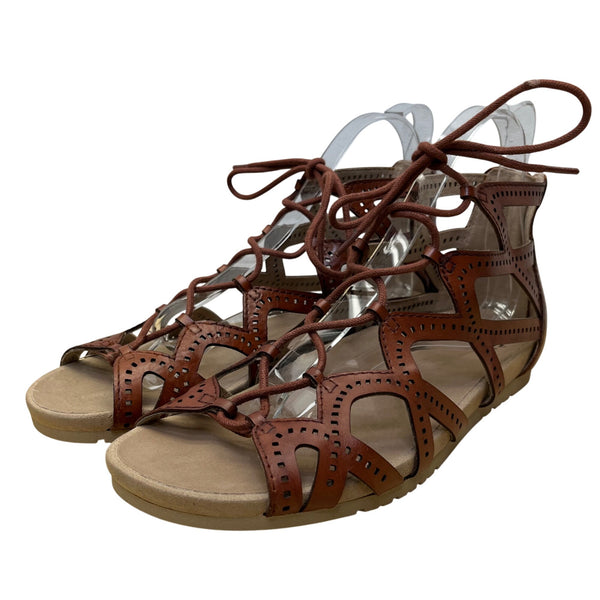 Earth Terra Cotta Leather Comfortable Lace-Up Gladiator Sandals Sz 11 - New