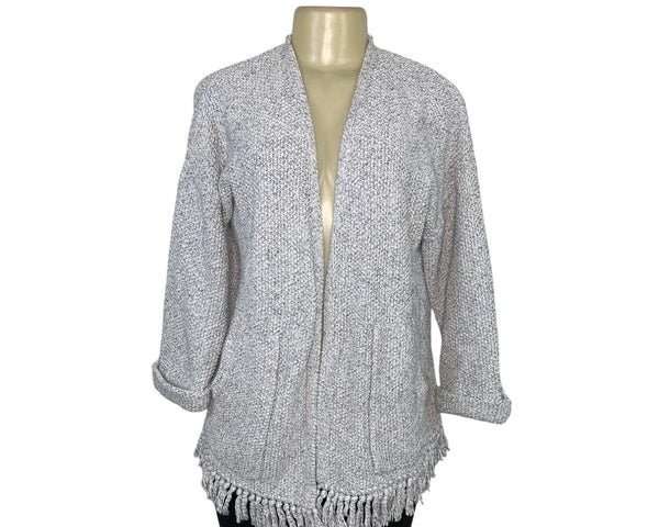 Madewell Womens Open Front Fringe Cardigan Sweater Gray White Size S