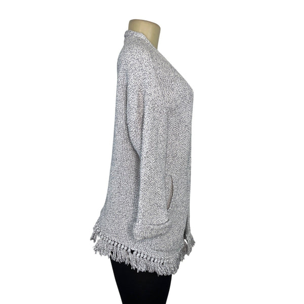 Madewell Womens Open Front Fringe Cardigan Sweater Gray White Size S