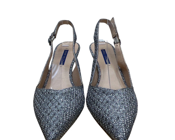 Stuart Weitzman Glitter Grey Pointed Toe Slingback Strap Stiletto Heels Sz 8.5