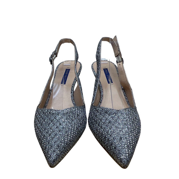 Stuart Weitzman Glitter Grey Pointed Toe Slingback Strap Stiletto Heels Sz 8.5