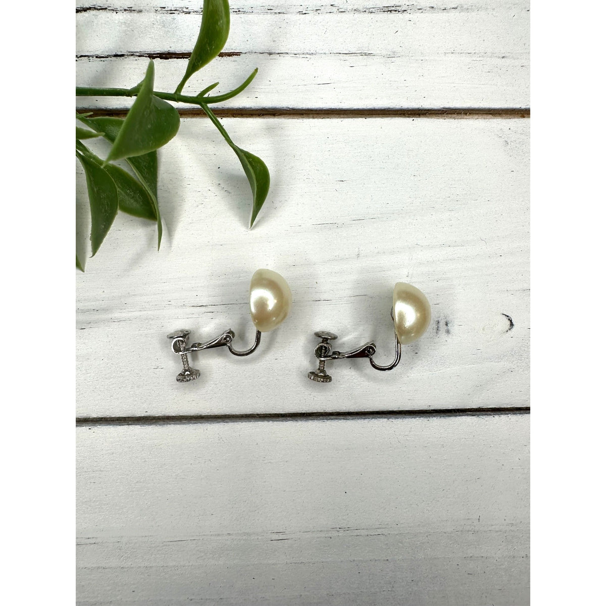 Vintage Marvella Faux Pearl and Silver Tone Screw Back Earrings