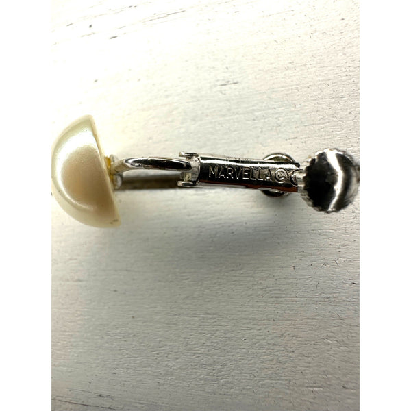 Vintage Marvella Faux Pearl and Silver Tone Screw Back Earrings