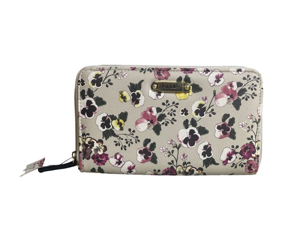 Nicole Miller Women's Gray Flowered Canvas Hand Clutch
