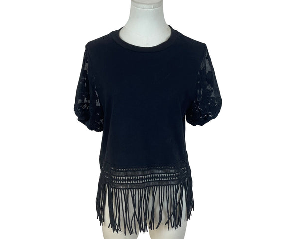 Desigual Women's Black Lace Fringe Hem Top Size XS