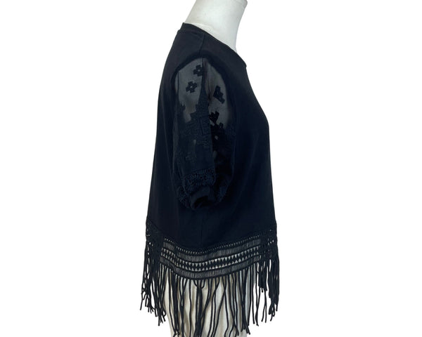 Desigual Women's Black Lace Fringe Hem Top Size XS