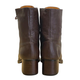 Yang Ger Women's Brown Leather Lace-Up Block Heel Ankle Boots Size 24.5