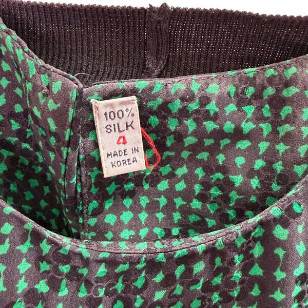 Silk Womens Green & Blue Leaf Print Cardigan Long Sleeve With Ribbed Hem Size 4