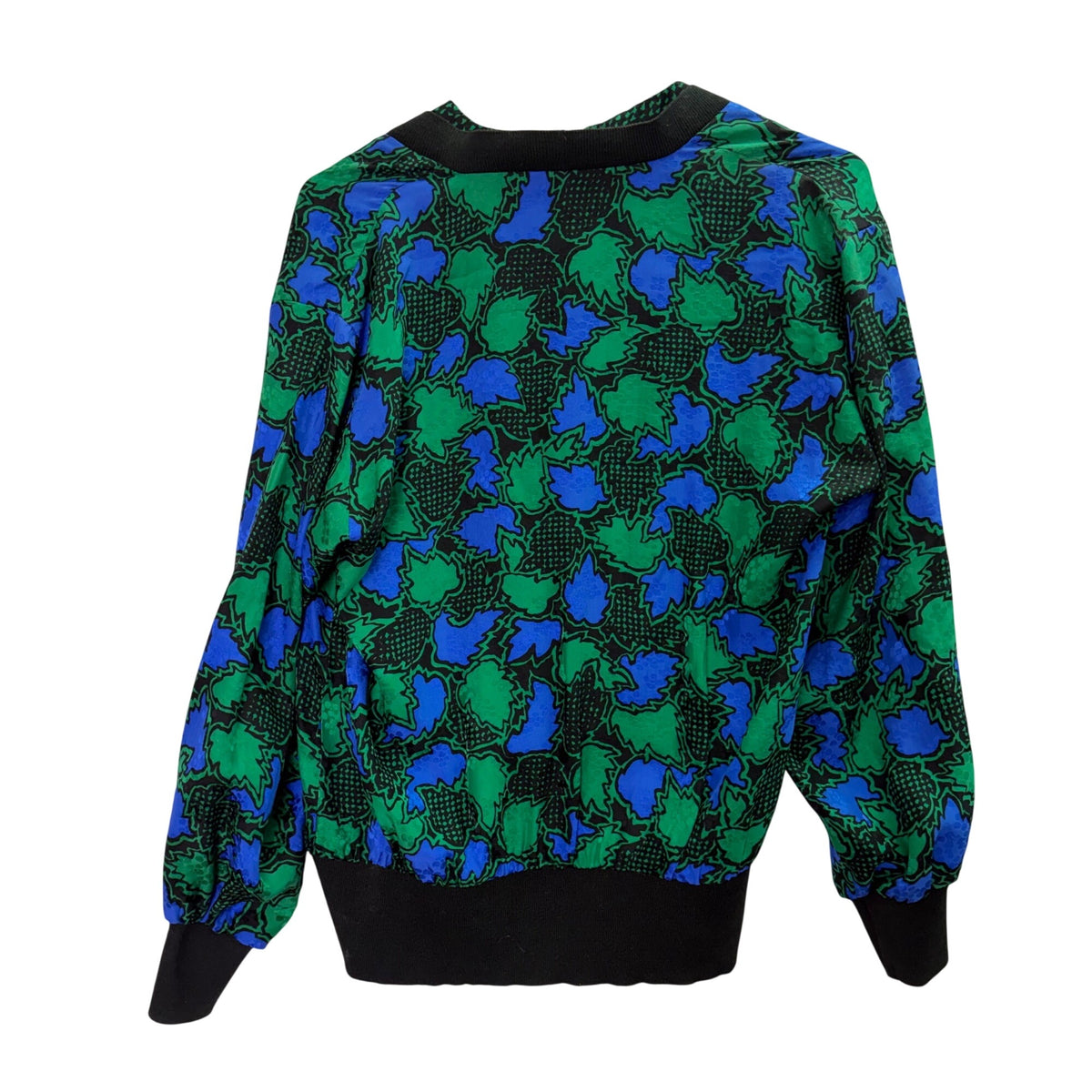 Silk Womens Green & Blue Leaf Print Cardigan Long Sleeve With Ribbed Hem Size 4