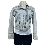 BlankNYC Women's Light Blue Embroidered Zip Up Buckle Strap Denim Jacket - NWT