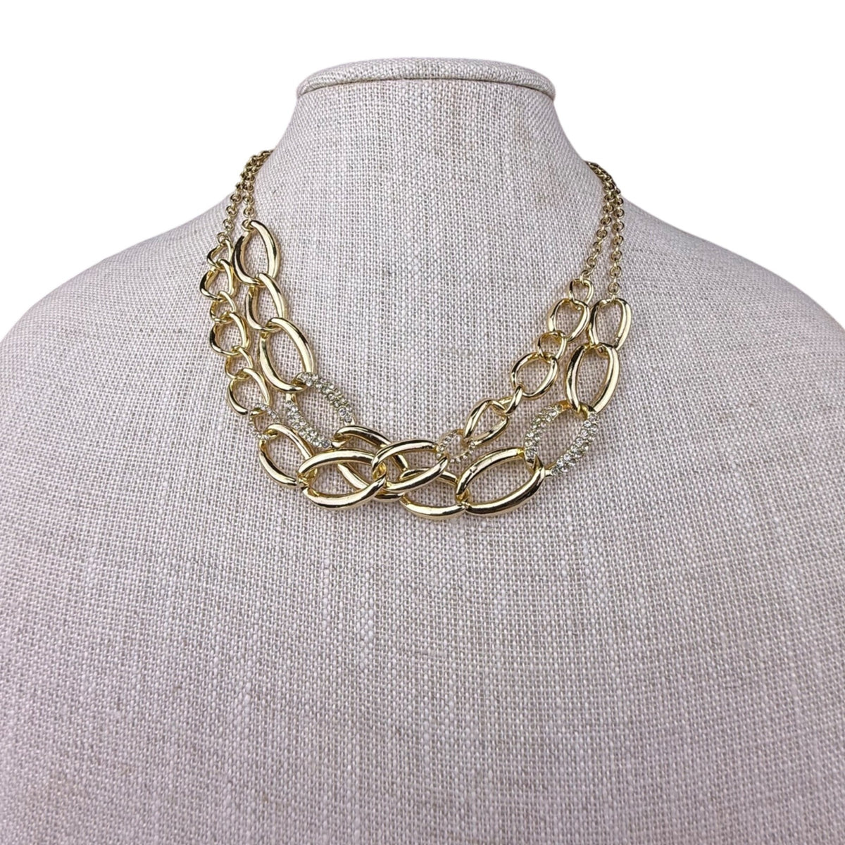 Gold Tone Chain Necklace Women’s Crystal Rhinestone Multilayer Adjustable Length