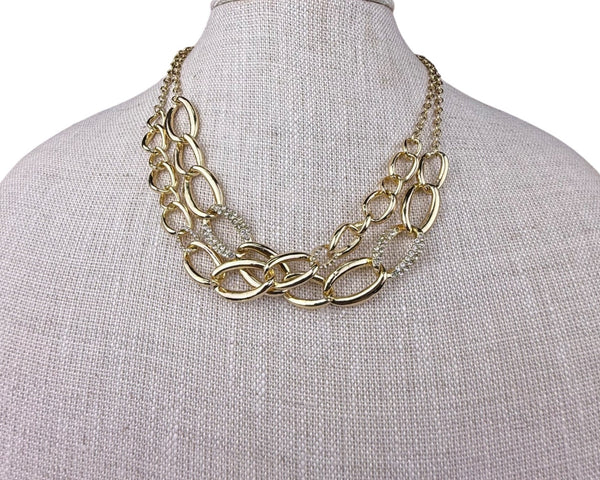 Gold Tone Chain Necklace Women’s Crystal Rhinestone Multilayer Adjustable Length