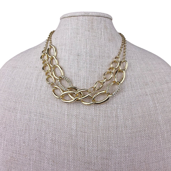 Gold Tone Chain Necklace Women’s Crystal Rhinestone Multilayer Adjustable Length