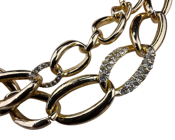 Gold Tone Chain Necklace Women’s Crystal Rhinestone Multilayer Adjustable Length