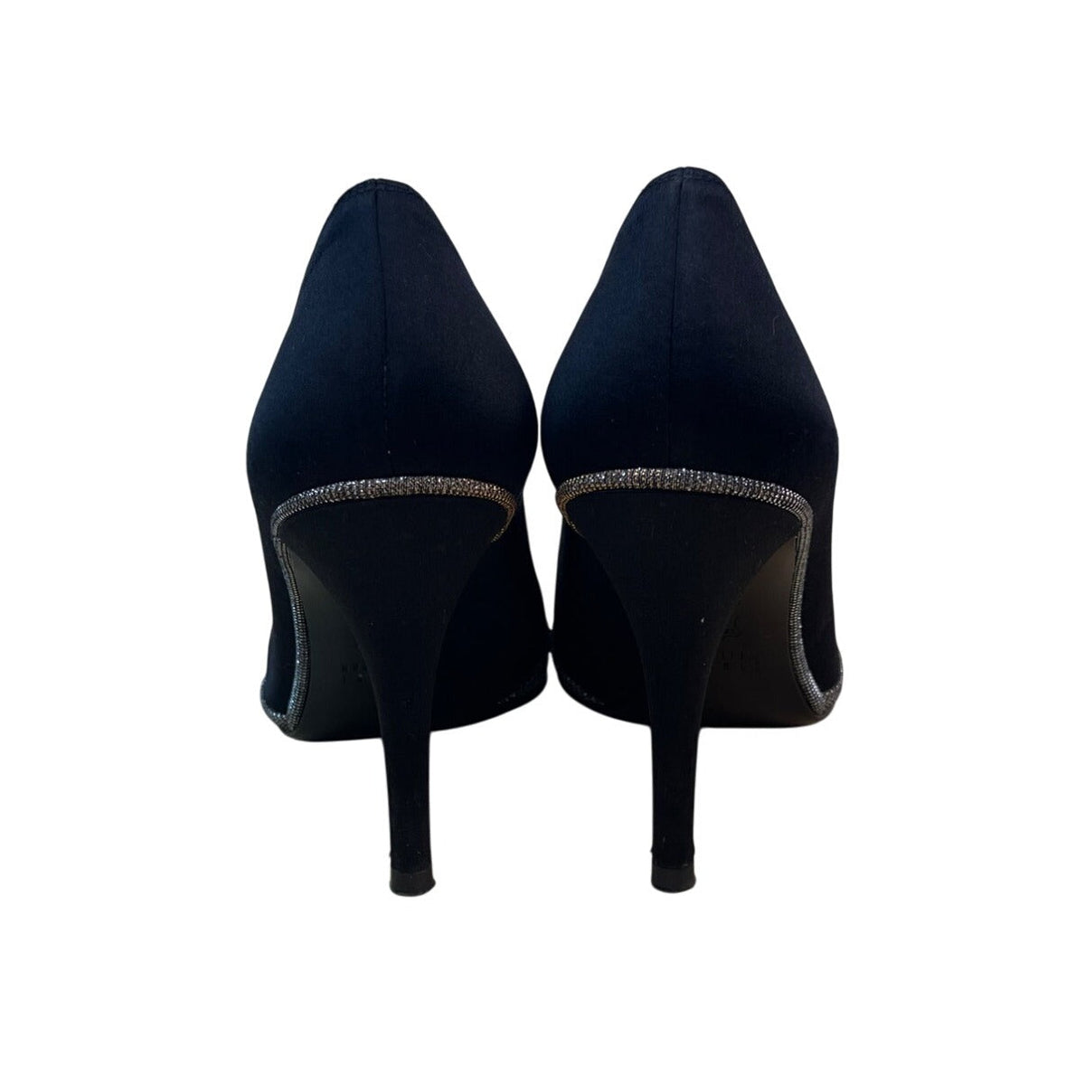Stuart Weitzman Women’s Black Satin & Glitter Fairlady Stiletto High Heels Size 8M