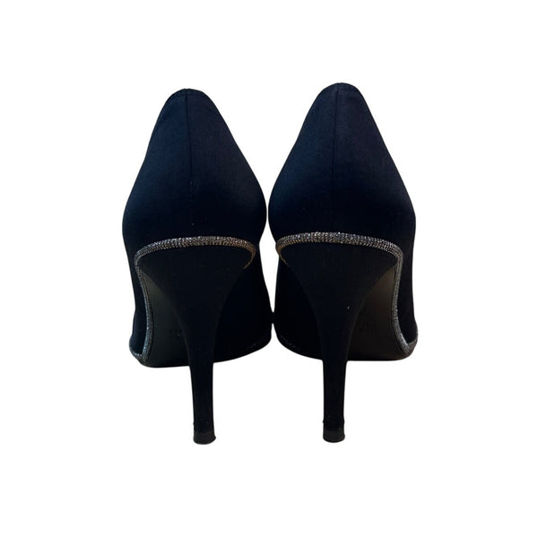 Stuart Weitzman Women’s Black Satin & Glitter Fairlady Stiletto High Heels Size 8M