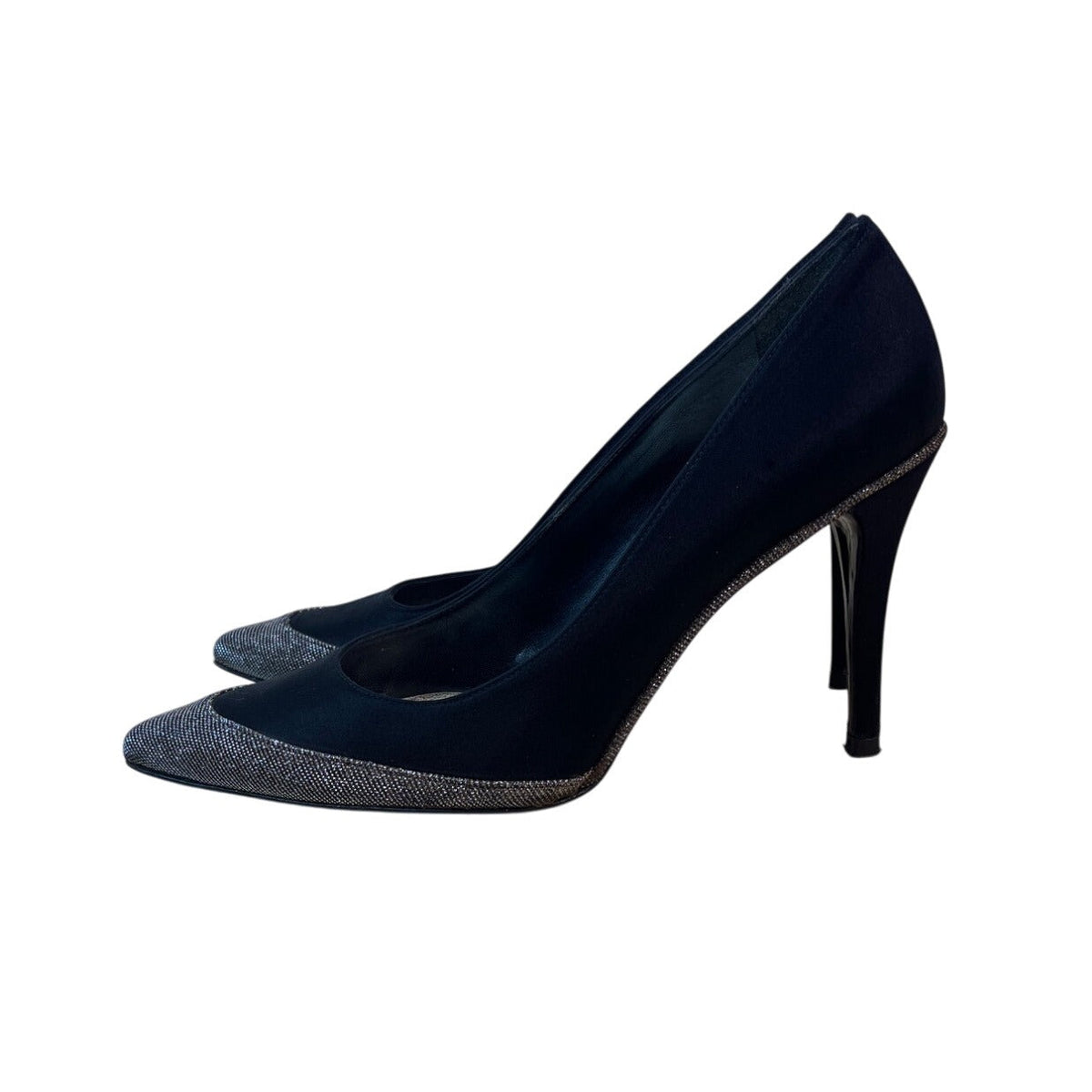 Stuart Weitzman Women’s Black Satin & Glitter Fairlady Stiletto High Heels Size 8M