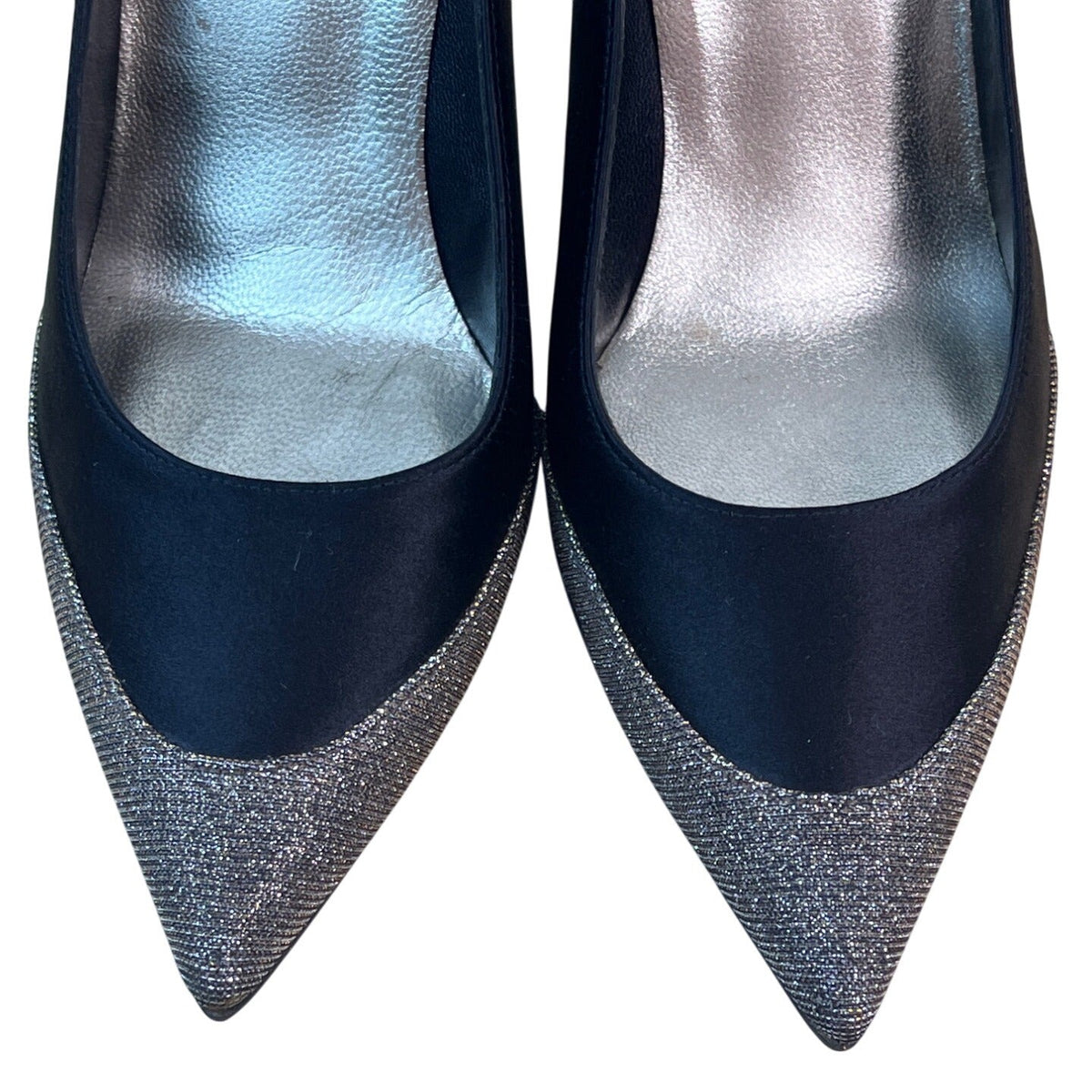 Stuart Weitzman Women’s Black Satin & Glitter Fairlady Stiletto High Heels Size 8M