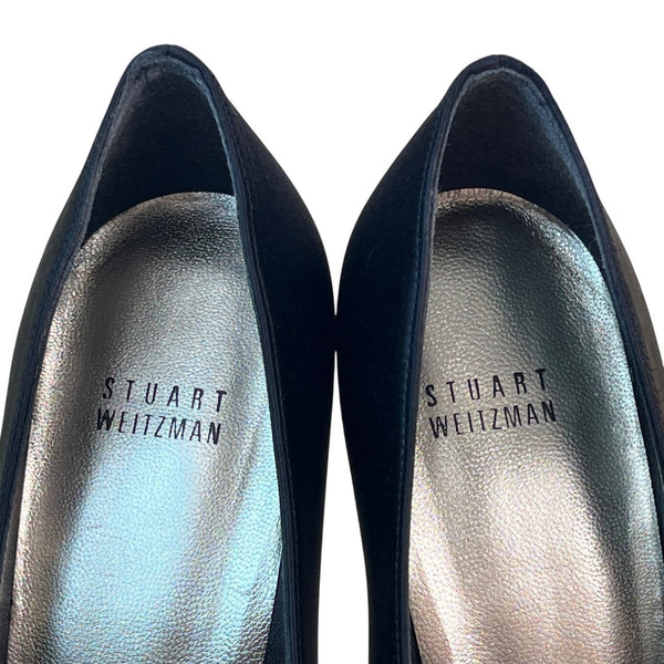Stuart Weitzman Women’s Black Satin & Glitter Fairlady Stiletto High Heels Size 8M