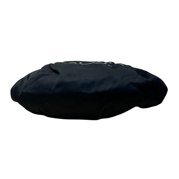 Hervé Paris Black Velvet Floral Embroidered Evening Bag With Pearl Clasp Size S