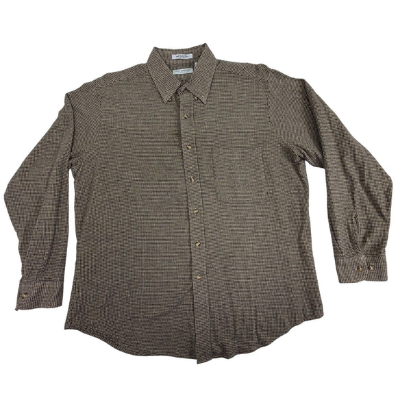 John Ashford Mens Brown Houndstooth Cotton Button-Up Long Sleeve Shirt Size L