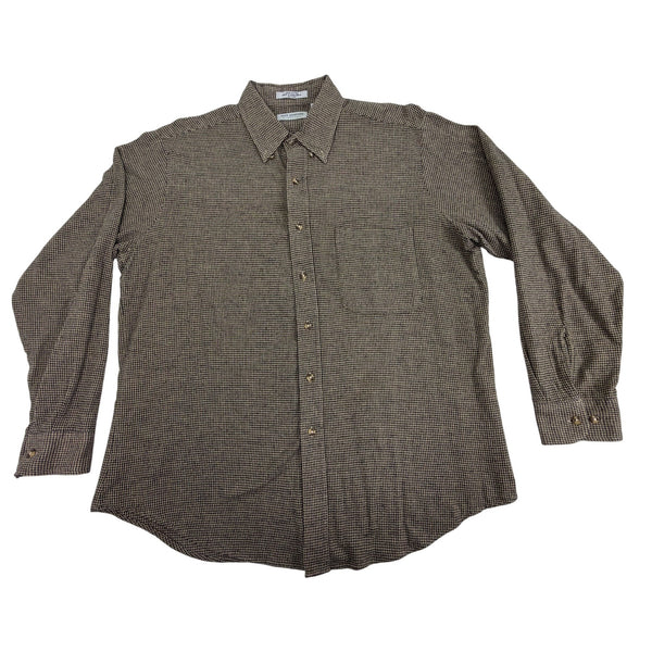 John Ashford Mens Brown Houndstooth Cotton Button-Up Long Sleeve Shirt Size L