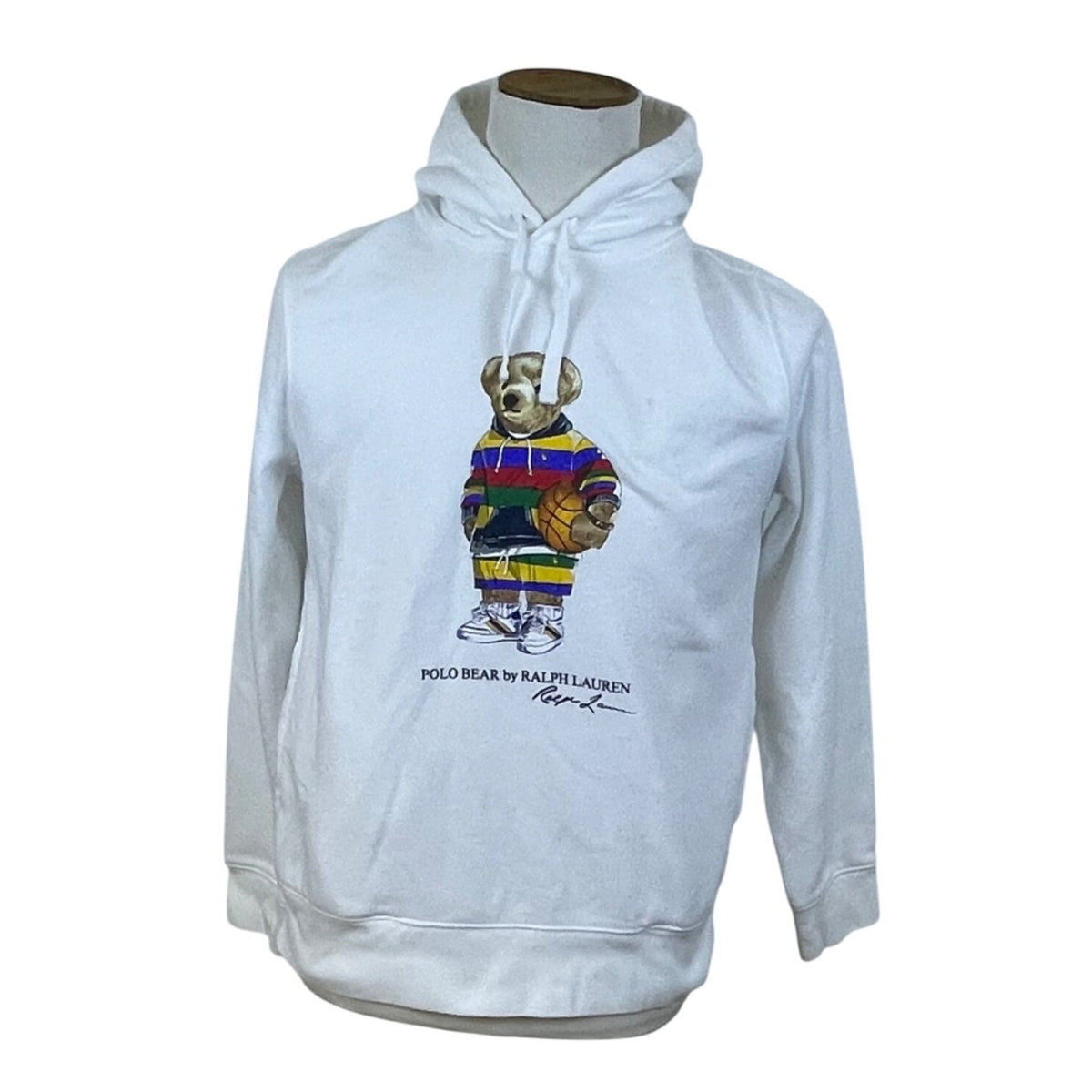 Polo Ralph Lauren Mens White Polo Bear Graphic Hoodie Basketball Theme Sz M