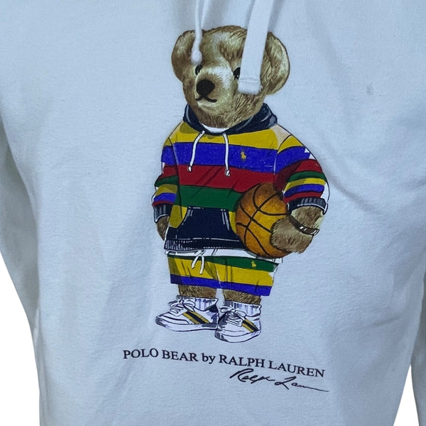 Polo Ralph Lauren Mens White Polo Bear Graphic Hoodie Basketball Theme Sz M