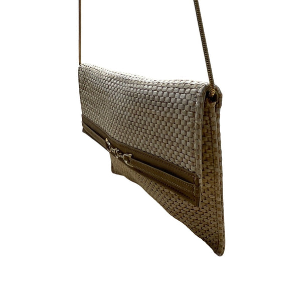 Maryann Rosenfeld Woven Straw With Gold Chain Strap & Horsebit Detail Clutch Bag