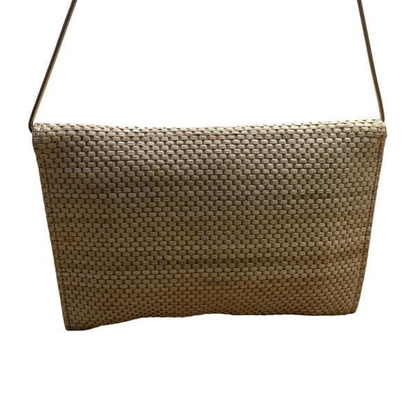 Maryann Rosenfeld Woven Straw With Gold Chain Strap & Horsebit Detail Clutch Bag