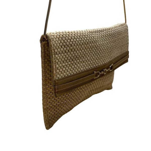 Maryann Rosenfeld Woven Straw With Gold Chain Strap & Horsebit Detail Clutch Bag