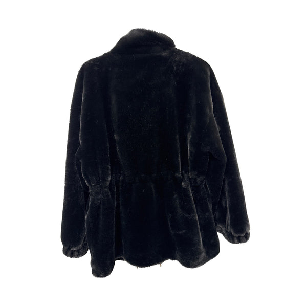 Zara Womens Black Faux Fur Jacket Zipper Pockets Soft Plush Fabric Size M