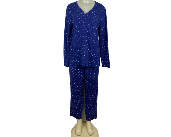 Croft & Barrow Polka Dot Womens Blue 2-Piece Pajama Set Top & Pants Sz LP - New