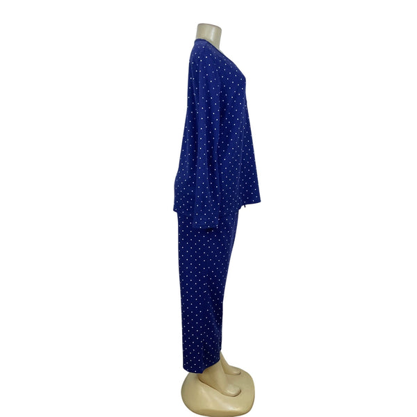 Croft & Barrow Polka Dot Womens Blue 2-Piece Pajama Set Top & Pants Sz LP - New