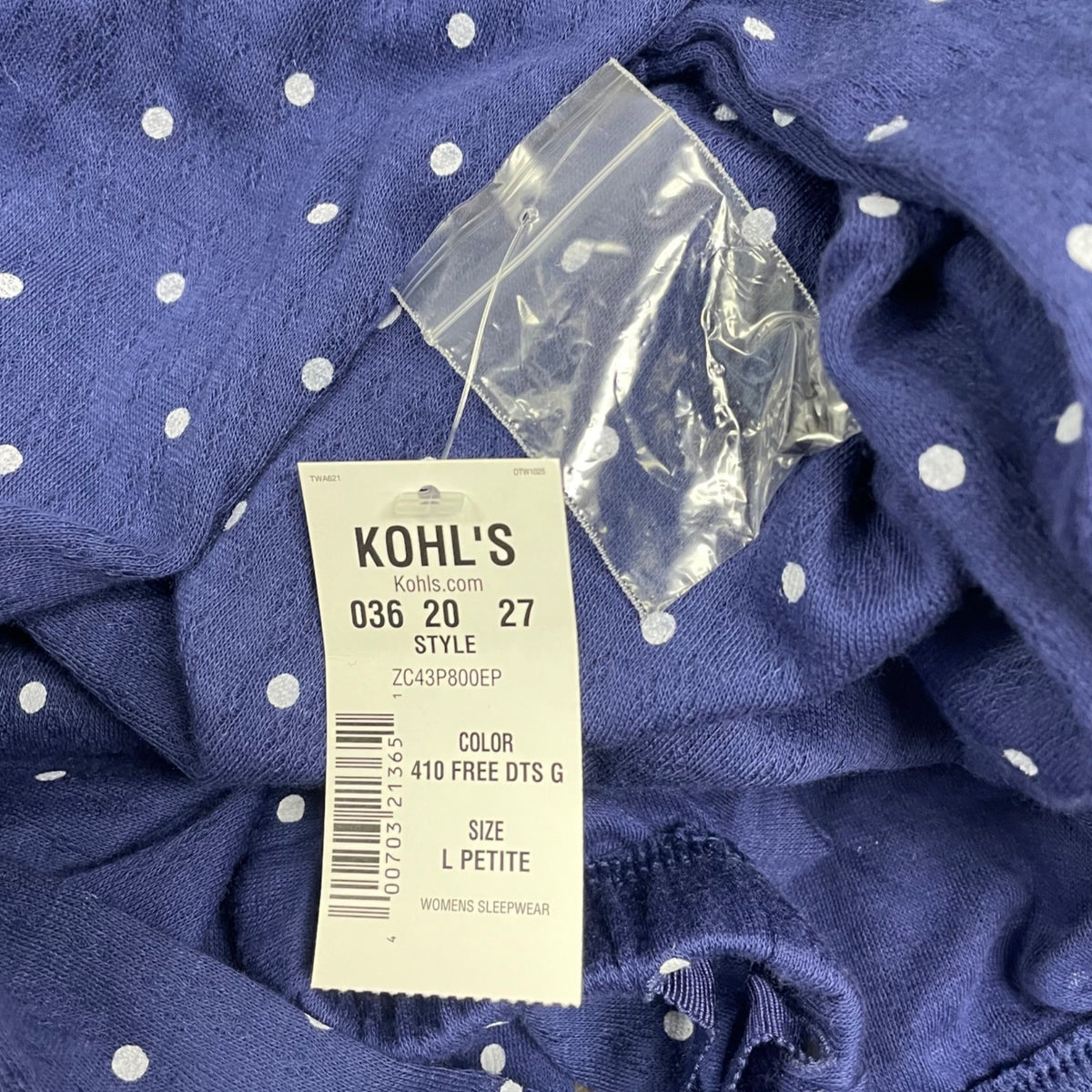 Croft & Barrow Polka Dot Womens Blue 2-Piece Pajama Set Top & Pants Sz LP - New