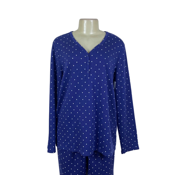 Croft & Barrow Polka Dot Womens Blue 2-Piece Pajama Set Top & Pants Sz LP - New