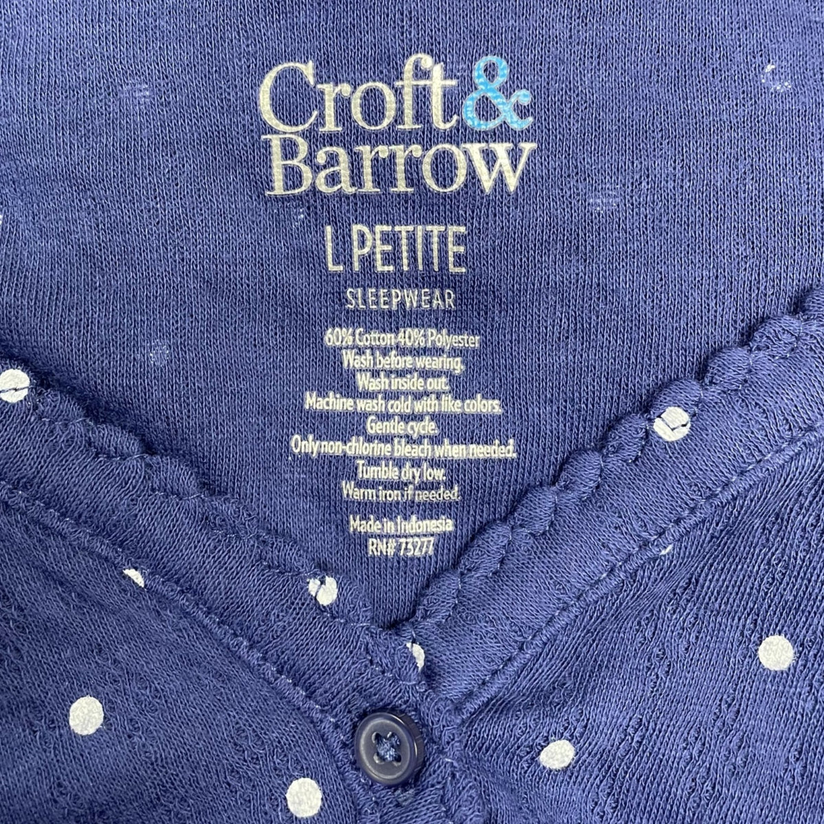 Croft & Barrow Polka Dot Womens Blue 2-Piece Pajama Set Top & Pants Sz LP - New