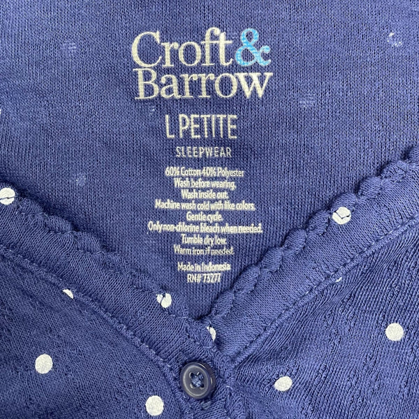 Croft & Barrow Polka Dot Womens Blue 2-Piece Pajama Set Top & Pants Sz LP - New