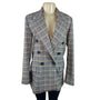 Free People Women's Gray Double-Breasted Blazer With Yellow Plaid Pattern Sz S