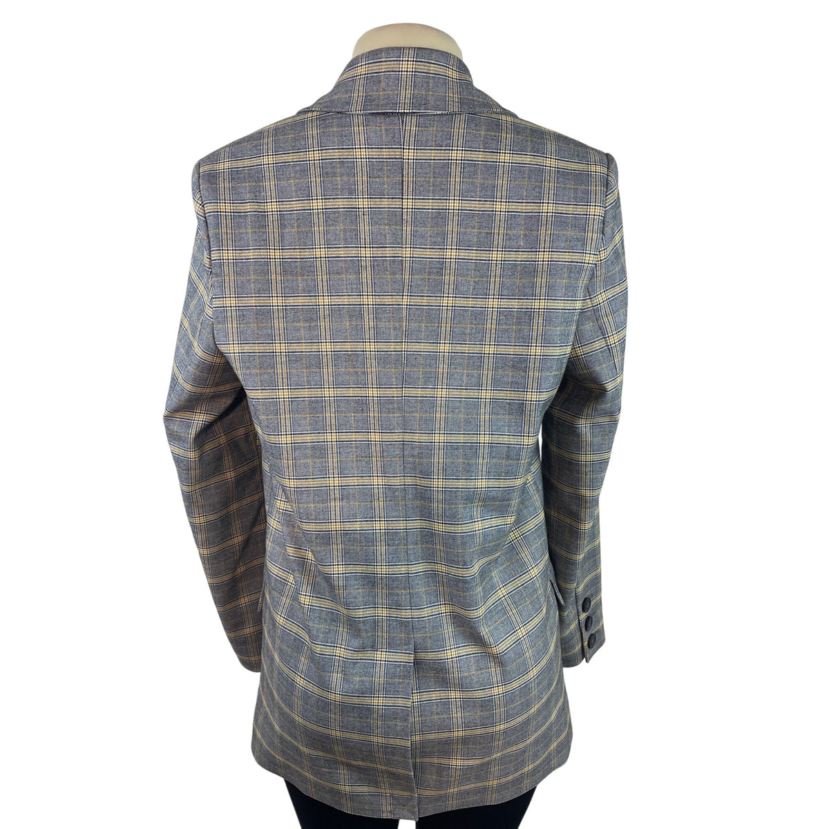 Free People Women's Gray Double-Breasted Blazer With Yellow Plaid Pattern Sz S