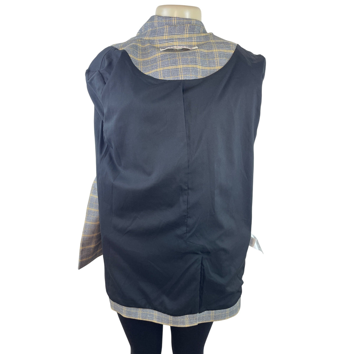 Free People Women's Gray Double-Breasted Blazer With Yellow Plaid Pattern Sz S