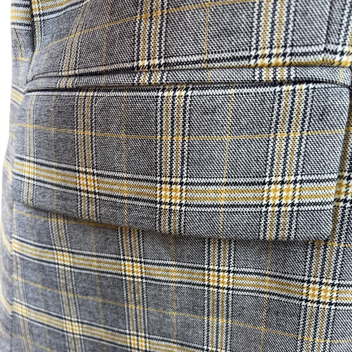 Free People Women's Gray Double-Breasted Blazer With Yellow Plaid Pattern Sz S