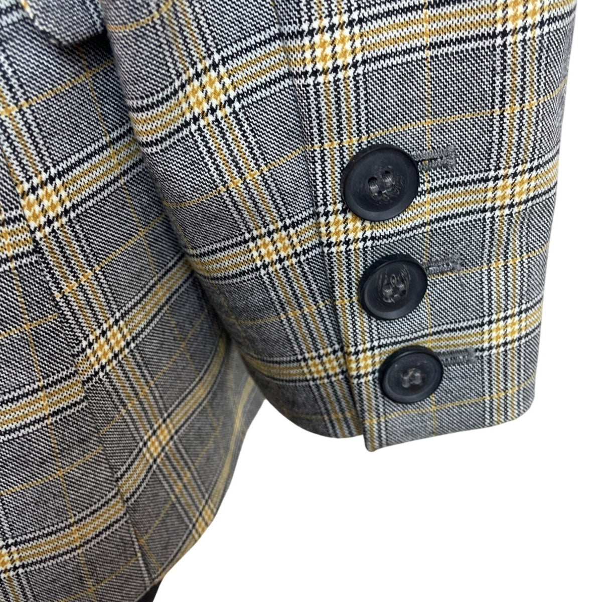 Free People Women's Gray Double-Breasted Blazer With Yellow Plaid Pattern Sz S