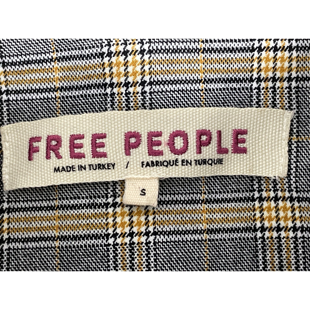 Free People Women's Gray Double-Breasted Blazer With Yellow Plaid Pattern Sz S