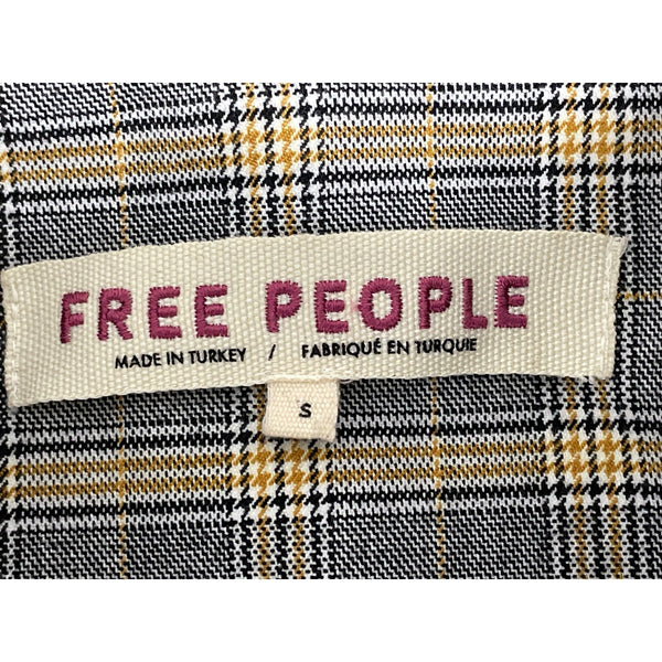 Free People Women's Gray Double-Breasted Blazer With Yellow Plaid Pattern Sz S