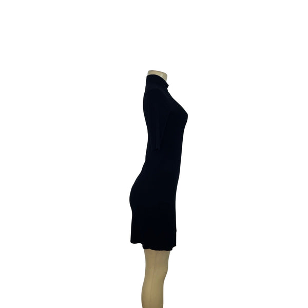 Theory Black Ribbed Knit Button-Up Mini Dress Short Sleeve Sz P