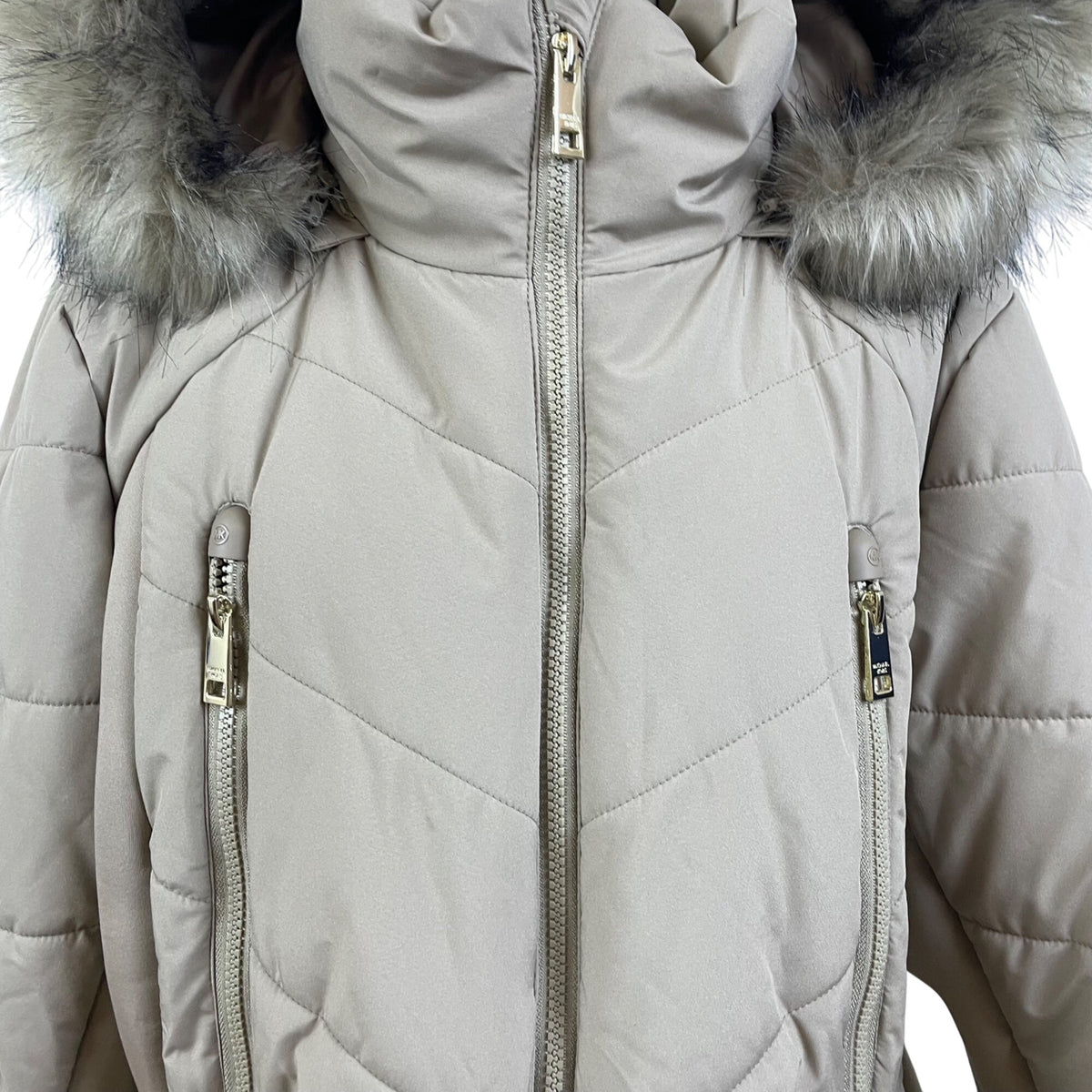 Michael Kors Women's Gray Quilted Hooded Puffer Coat With Faux Fur Trim Size 2X