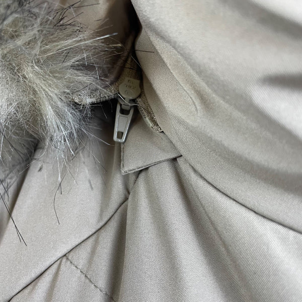 Michael Kors Women's Gray Quilted Hooded Puffer Coat With Faux Fur Trim Size 2X