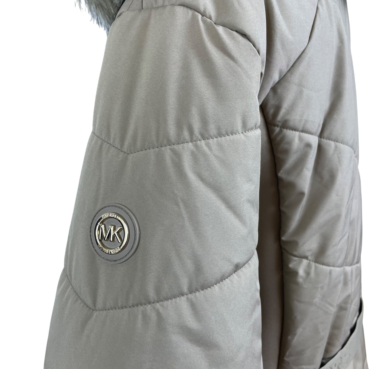 Michael Kors Women's Gray Quilted Hooded Puffer Coat With Faux Fur Trim Size 2X
