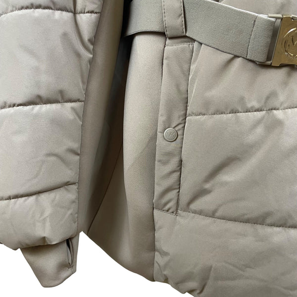 Michael Kors Women's Gray Quilted Hooded Puffer Coat With Faux Fur Trim Size 2X